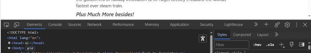 Screenshot of devtools opened default position